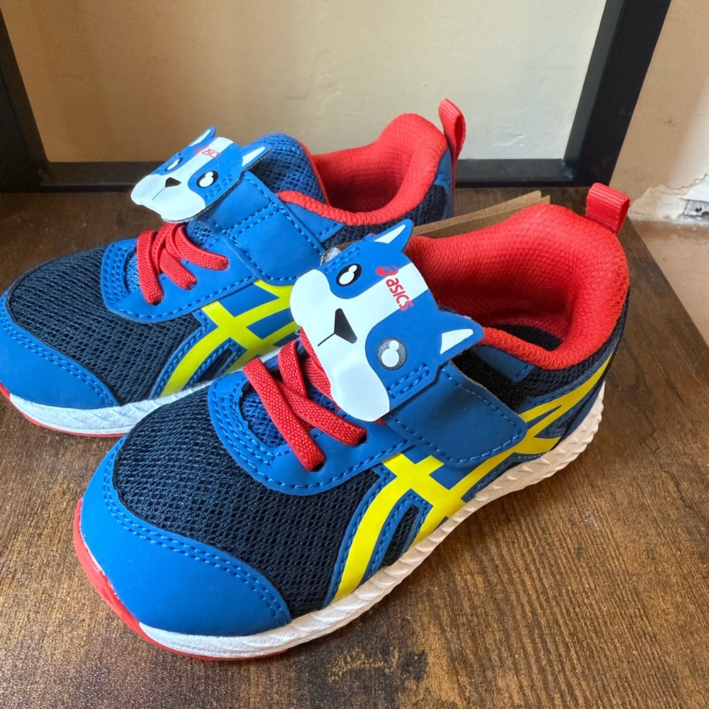 ASICS Kids' Blue and Yellow Sneakers with Animal Design NWT